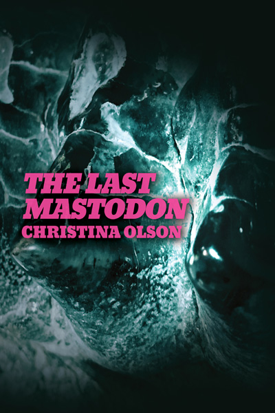 Cover of The Last Mastodon, dark black photograph of mastodon teeth with title in hot pink lettering