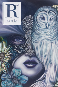 Rattle #63 cover, woman with owl mask